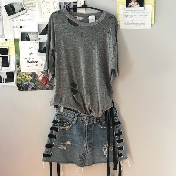 Denim Laced mini skirt. Size Small. - Picture 2 of 2